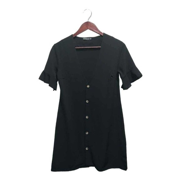 Short sleeve button up black dress by Pretty Little Thing Size 0 - Picture 1 of 3